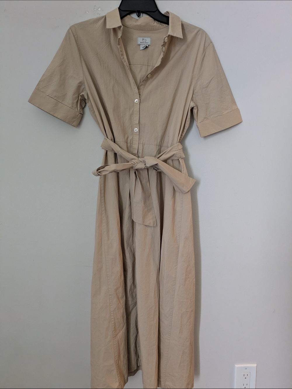 Woolrich Neutral Beige Maxi Shirt Dress with Tie Waist